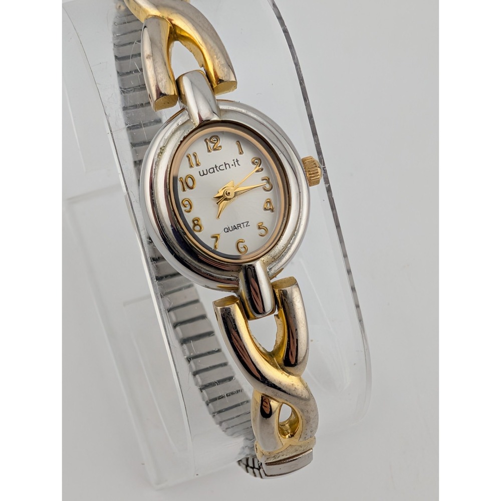 Watch-It Women's Watch 20mm Case Two Tone Stretch Band- New Battery